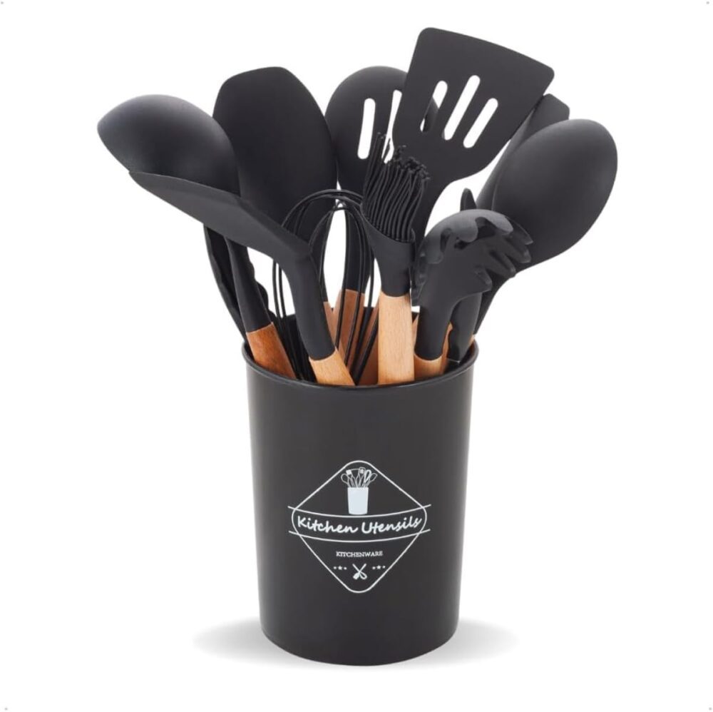 Kit 12 Utensilios de Cozinha Em Silicone E Cabo De Madeira A... - Image 6
