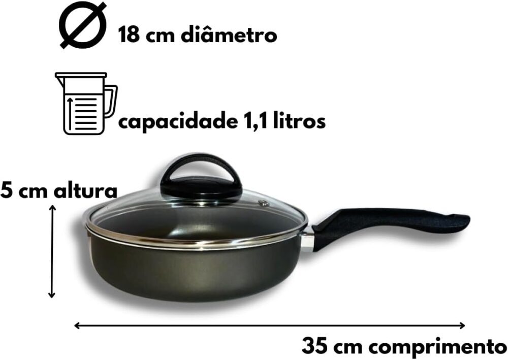 Frigideira Alta Funda 18 Cm Antiaderente C/Tampa Vidro (Graf... - Image 3