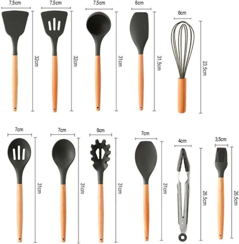 Kit 12 Utensilios de Cozinha Em Silicone E Cabo De Madeira A... - Image 3