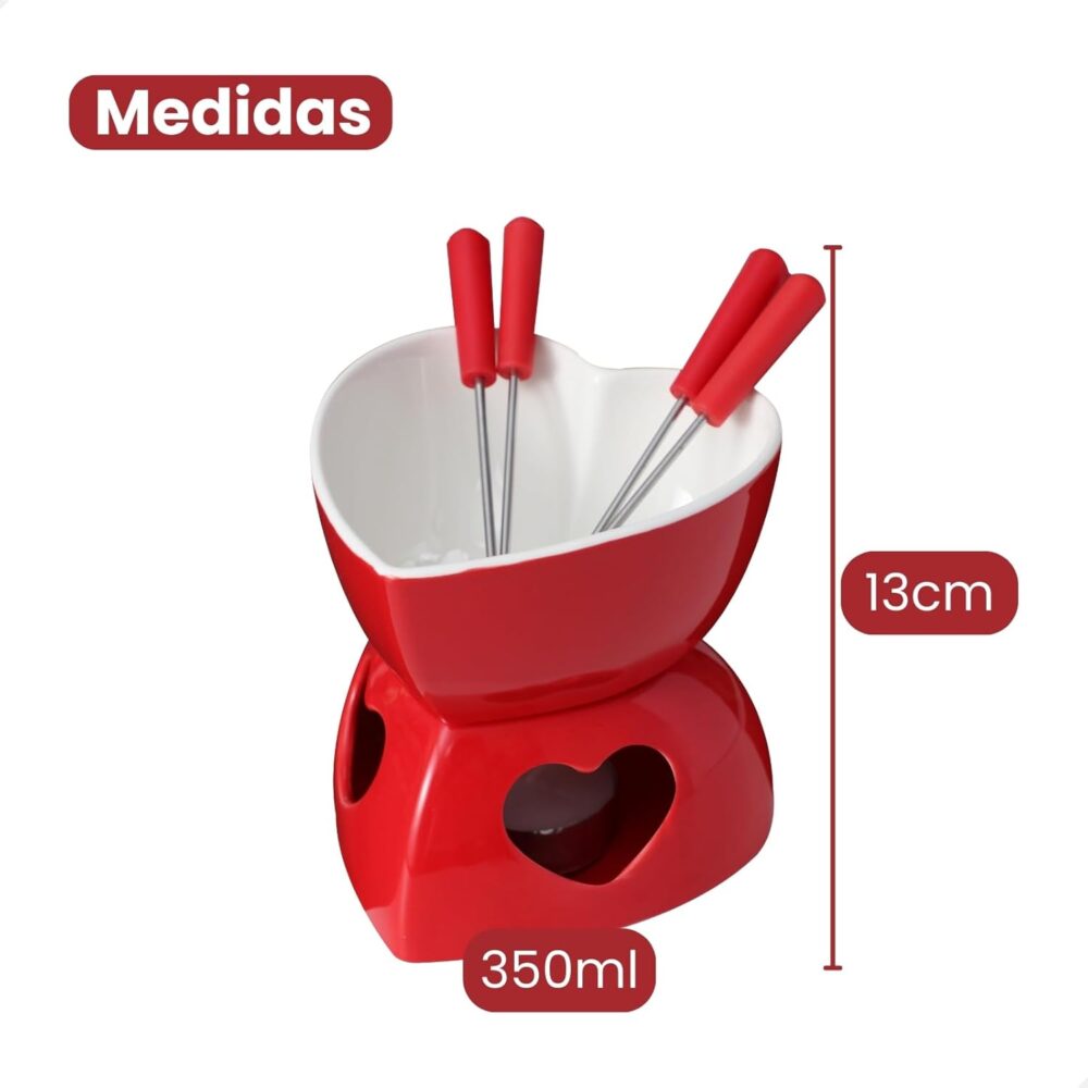 Conjunto Fondue Em Cerâmica Coração 9 Peças 320ml Chocolate ... - Image 4