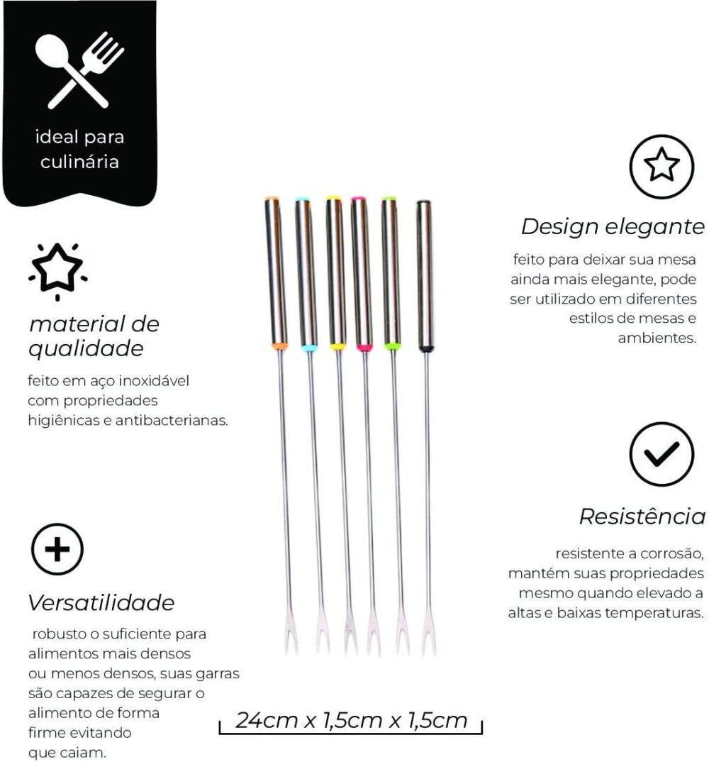 Mimo Style Conjunto de 06 Garfos Para Fondue 24cm, Produzido... - Image 2