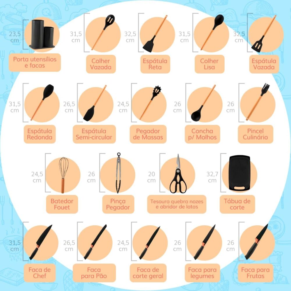 Utensilios para Cozinha Silicone Kit com 19 Peças Cabo Madei... - Image 7