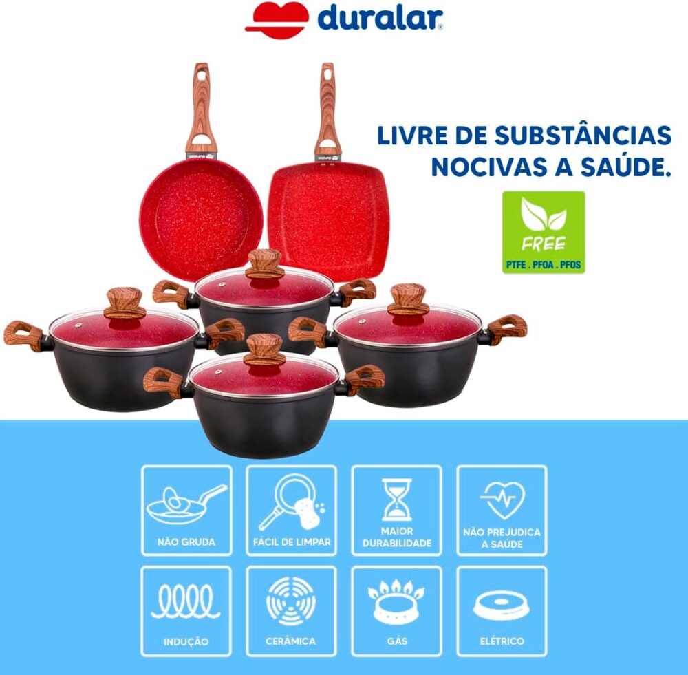Jogo de Panelas de Cerâmica Vermelho, 6 Peças, com Revestime... - Image 2