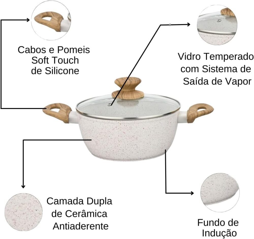 Conjunto de Panelas 3 Peças de Indução Bege - Image 3