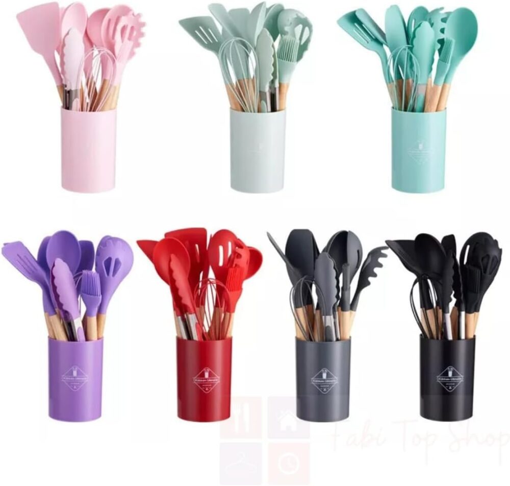 Conjunto de Utensílios de Cozinha em Silicone e Cabo de Made... - Image 6
