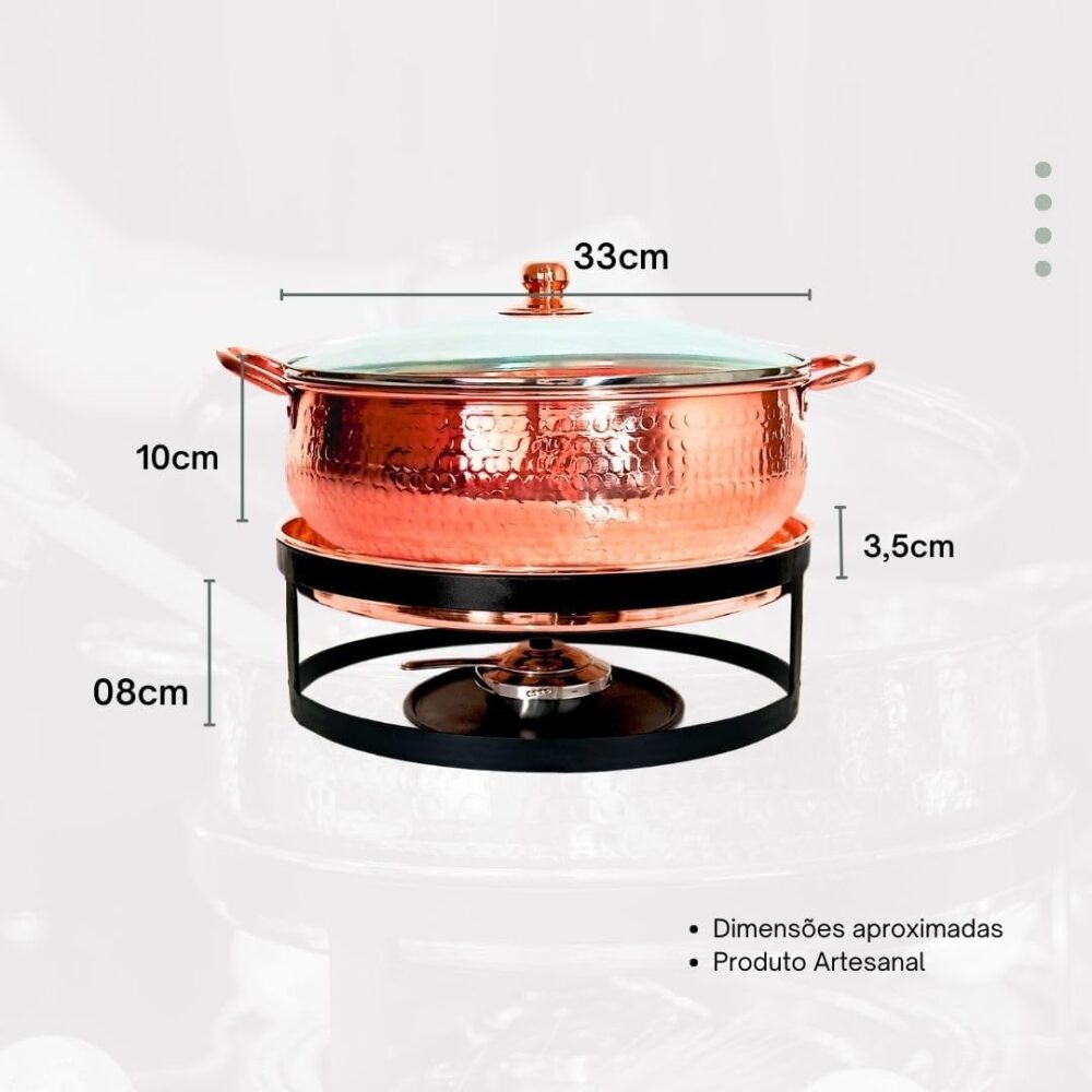 Rechaud Bojudo Cobre Puro Banho Maria 8 Litros Buffet - Image 3