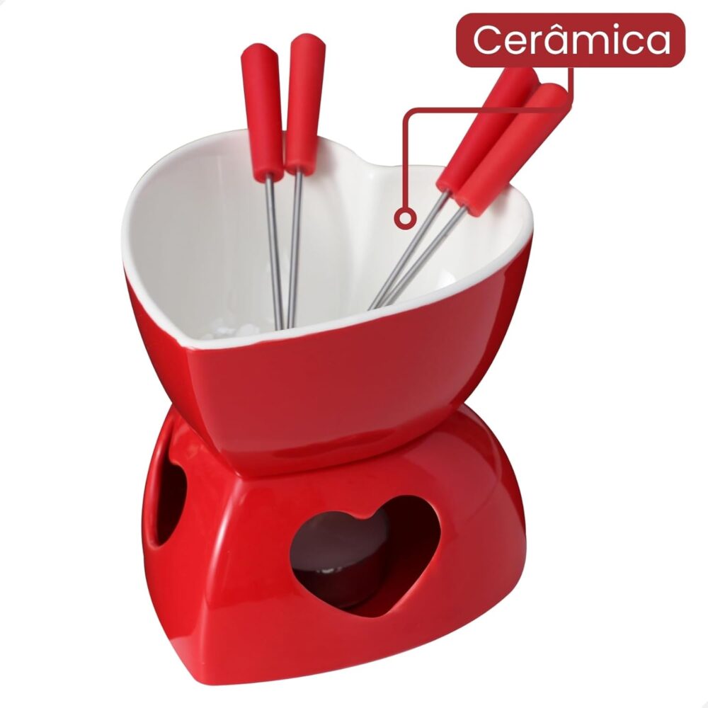 Conjunto Fondue Em Cerâmica Coração 9 Peças 320ml Chocolate ... - Image 6