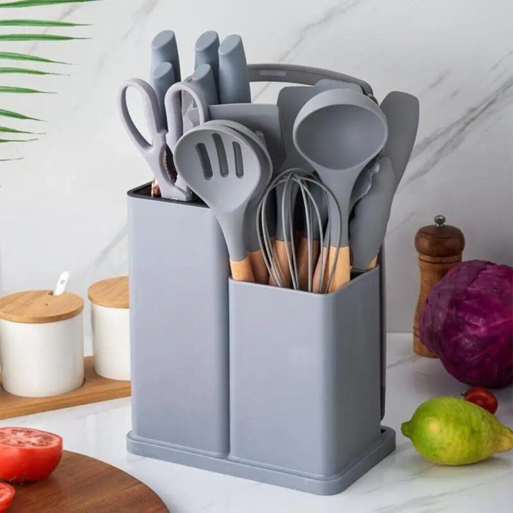 Conjunto Utensílios de Cozinha em Silicone C/Cabo Madeira 19... - Image 3