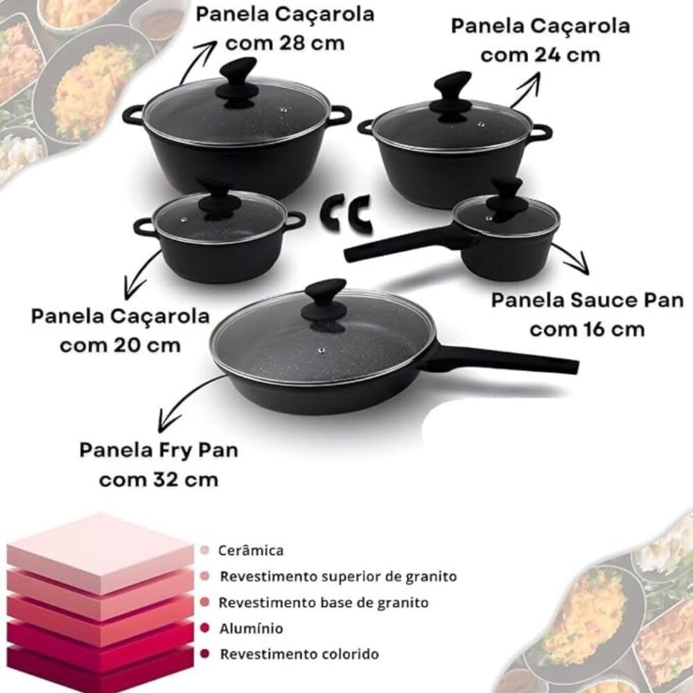 Conjunto de Panelas de Cerâmica Antiaderente Revestido de Gr... - Image 2