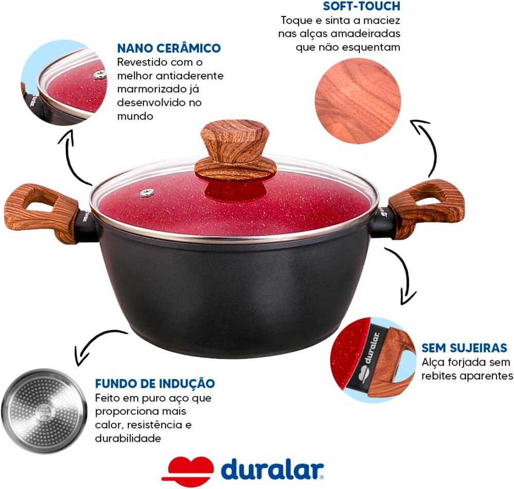 Jogo de Panelas de Cerâmica Vermelho, 6 Peças, com Revestime... - Image 3