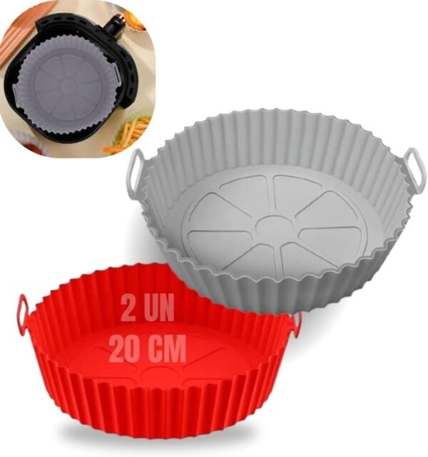 Kit 2 Forma 20 Cm Cesta De Silicone Para Air Fryer Reutilizá...