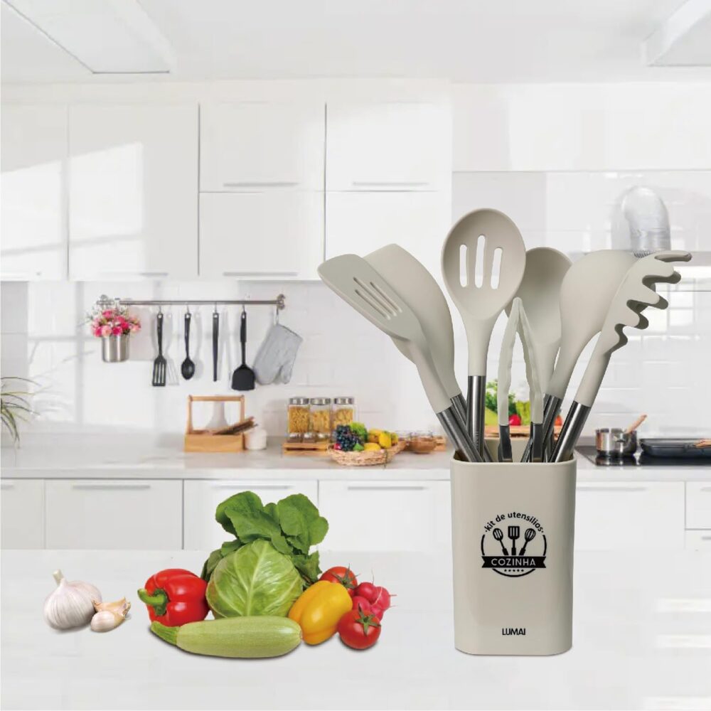 Kit de 8 Utensílios de Cozinha Grandes em Silicone e Inox - ... - Image 4