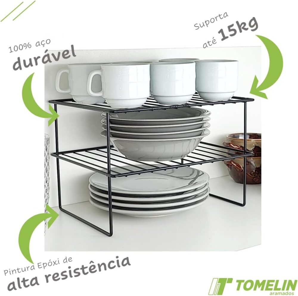 Rack Organizador Objetos Armário Cozinha Prateleira Preto - Image 2