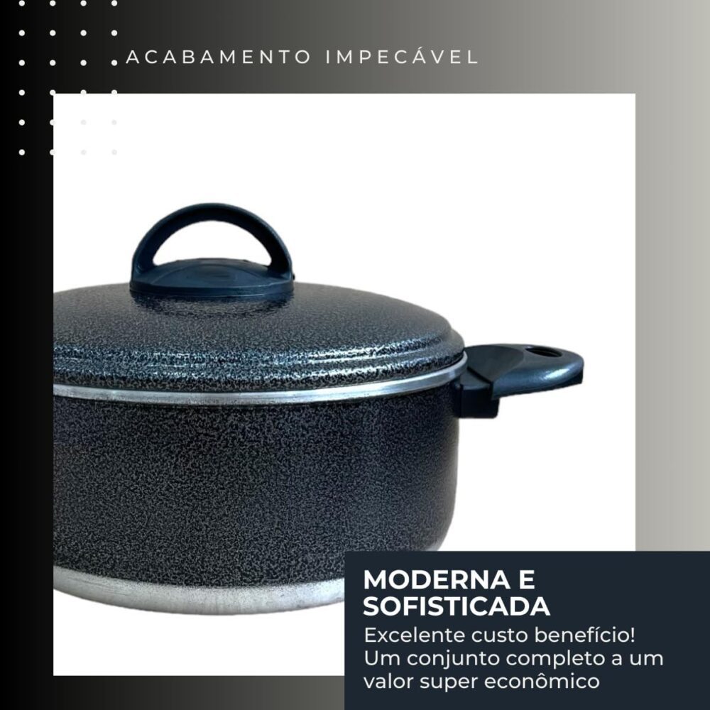 Jogo de Panelas Preto Craquelado Kit com 5 Peças em Alumínio... - Image 4