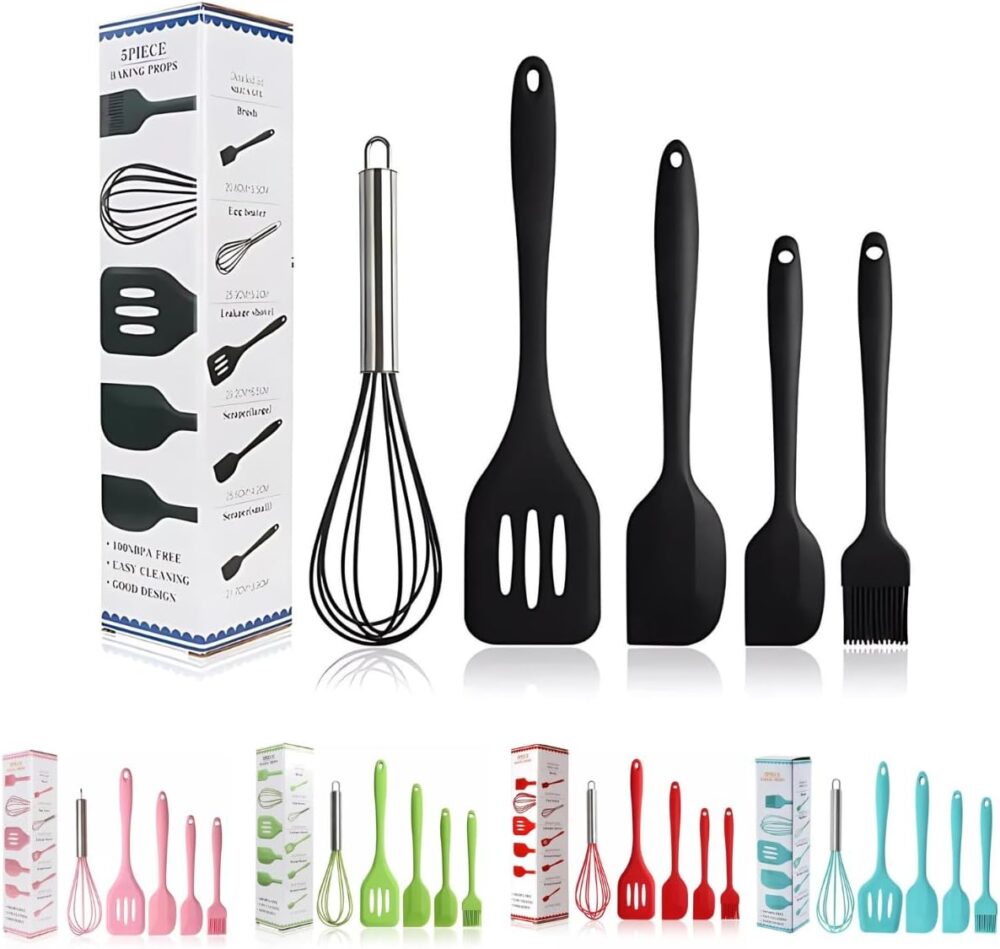 Kit com 5 Utensílios de Cozinha Colheres Espátulas Pincel Fo...