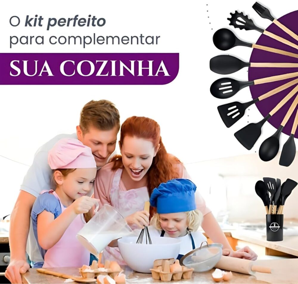 Kit 12 Utensílios de Cozinha em Silicone Cabo Madeira Conjun... - Image 6