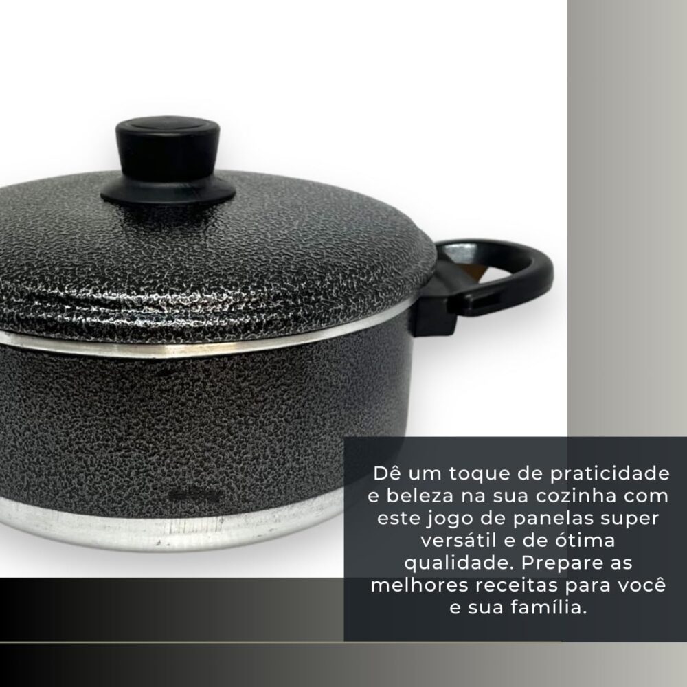 Jogo de Panelas Preto Craquelado Kit com 5 Peças em Alumínio... - Image 2