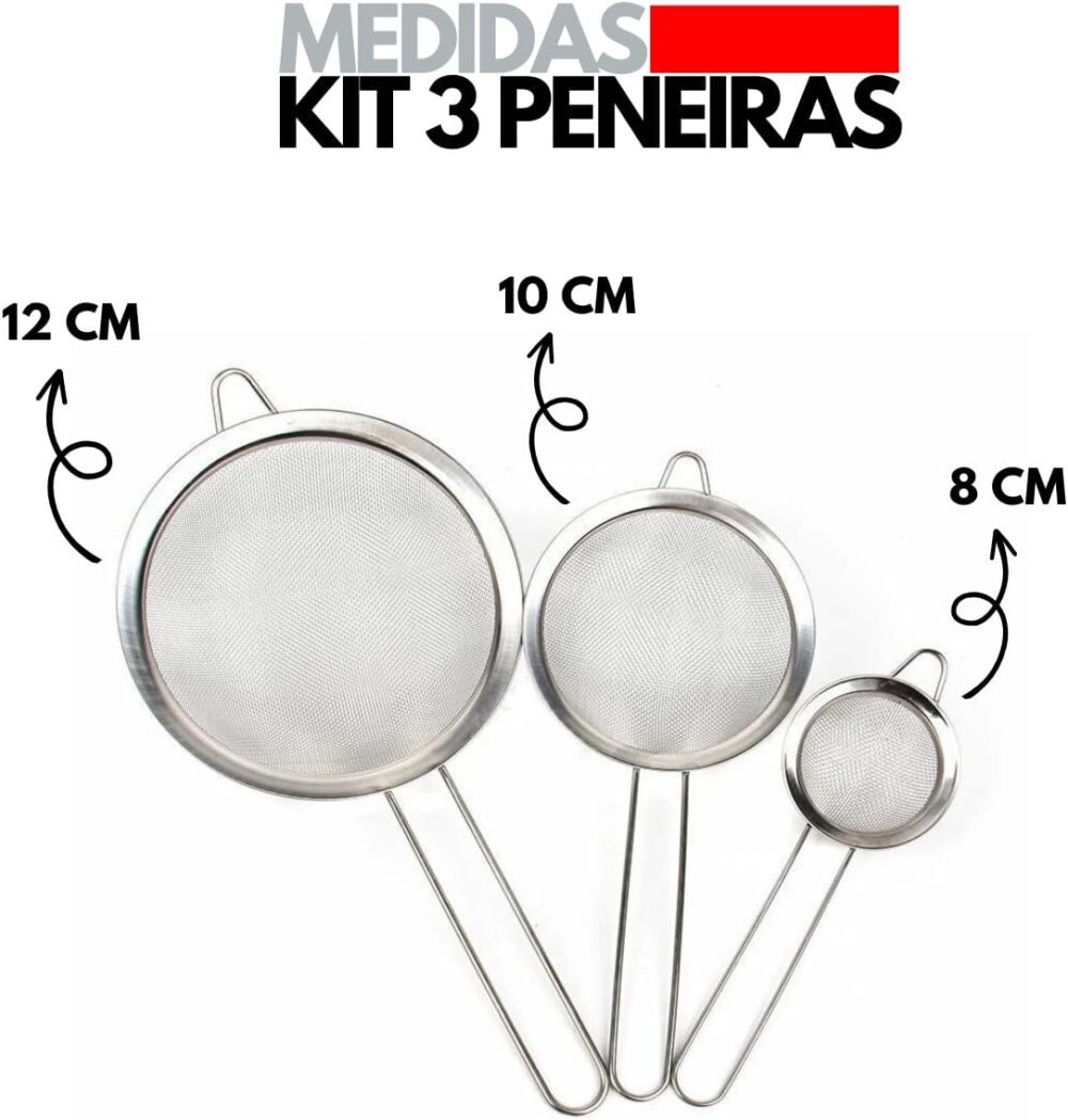 Jogo 3 Peneiras em Aço Inox Resistente Luxo Para Coar Polvil... - Image 3