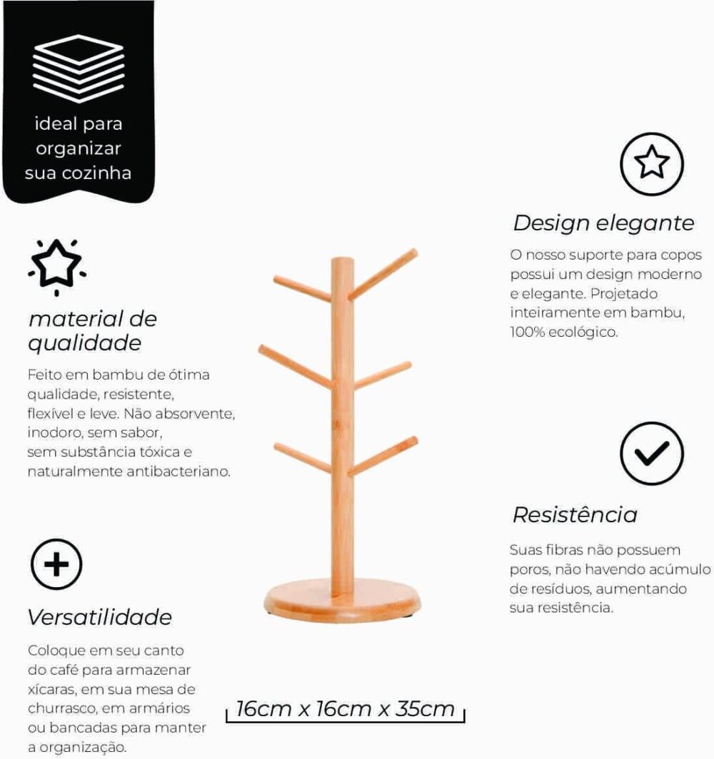Mimo Style, Suporte Organizador para Xícaras Ecokitchen, Bam... - Image 2