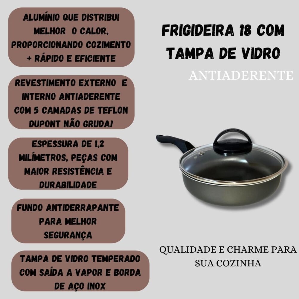 Frigideira Alta Funda 18 Cm Antiaderente C/Tampa Vidro (Graf... - Image 4