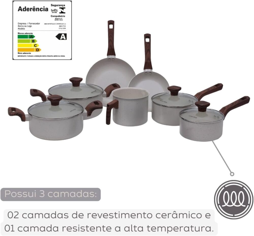 Jogo de Panelas Antiaderente Indução Cerâmico 10 Peças com U... - Image 6