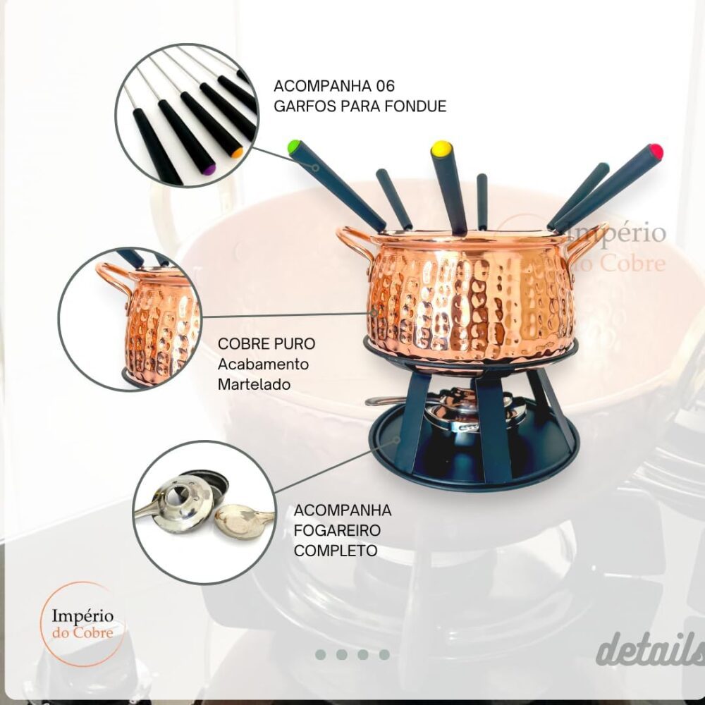 Conjunto Fondue De Cobre Puro 6 Pessoas - Image 3