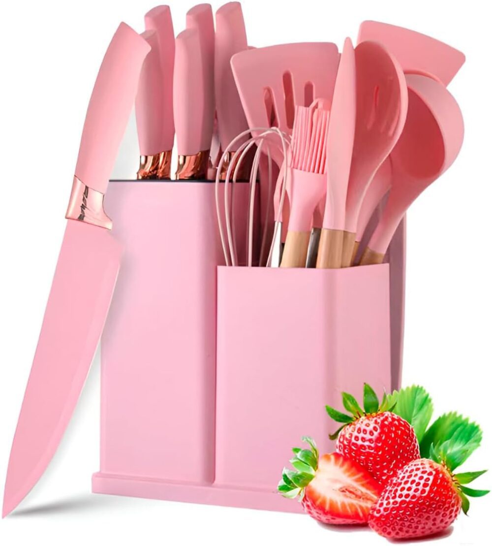 Utensilios para Cozinha Silicone Kit com 19 Peças Cabo Madei...