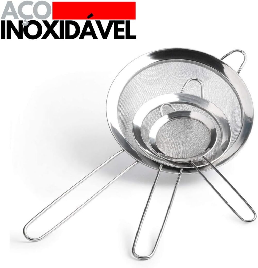 Jogo 3 Peneiras em Aço Inox Resistente Luxo Para Coar Polvil... - Image 5