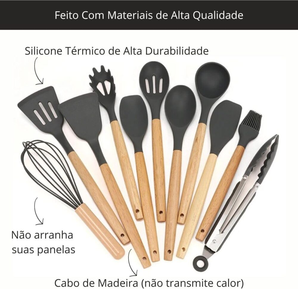 Conjunto Utensílios de Cozinha em Silicone Jogo com 12 Peças... - Image 4