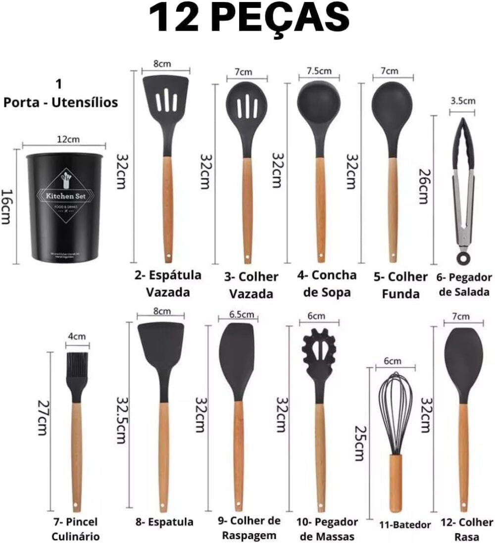 Kit Premium de Utensílios de Cozinha em Silicone e Madeira (... - Image 2
