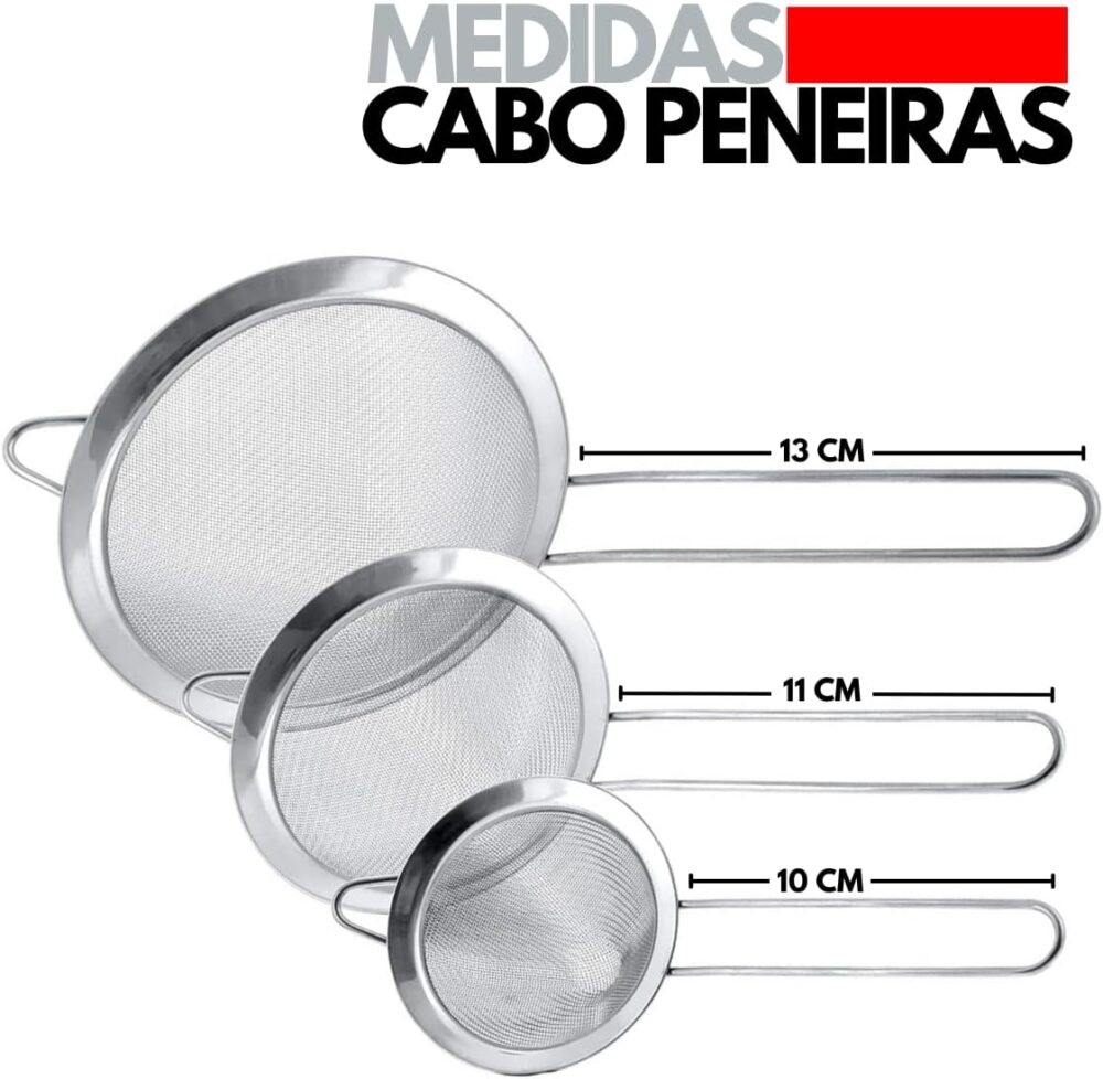 Jogo 3 Peneiras em Aço Inox Resistente Luxo Para Coar Polvil... - Image 4