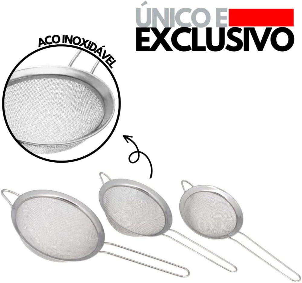 Jogo 3 Peneiras em Aço Inox Resistente Luxo Para Coar Polvil... - Image 6