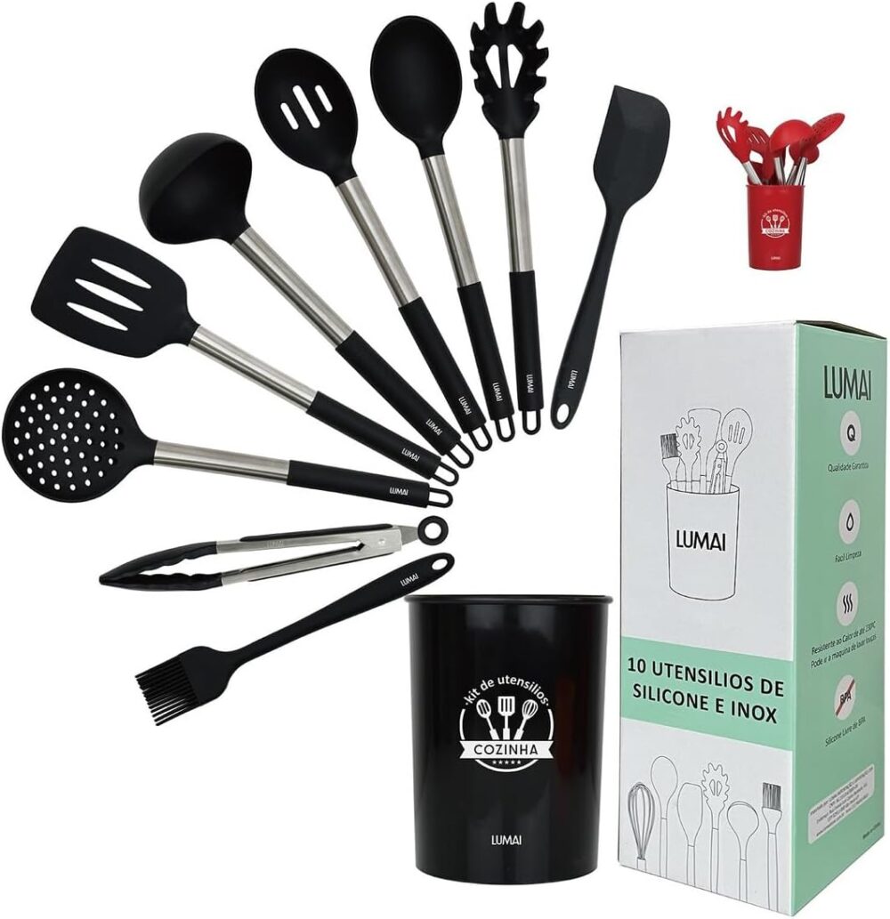 Conjunto 10 Utensilios De Cozinha Silicone C/Cabo Aço Inox L... - Image 2