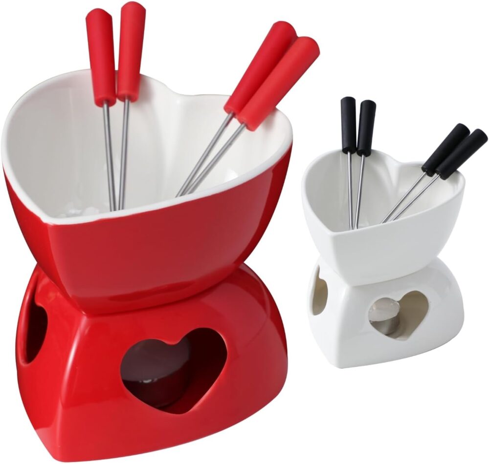 Conjunto Fondue Em Cerâmica Coração 9 Peças 320ml Chocolate ... - Image 2