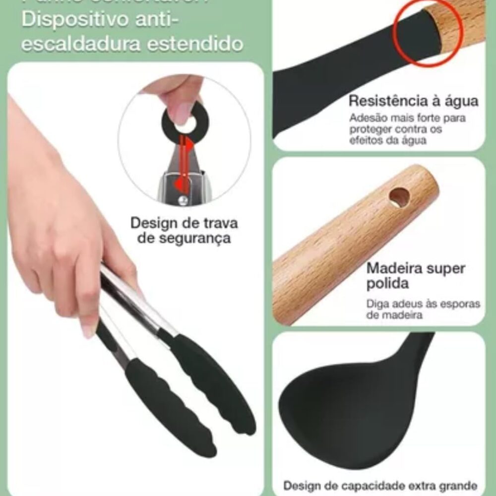 Conjunto Kit 12 peças Utensílios de Cozinha Em Silicone e Ca... - Image 6