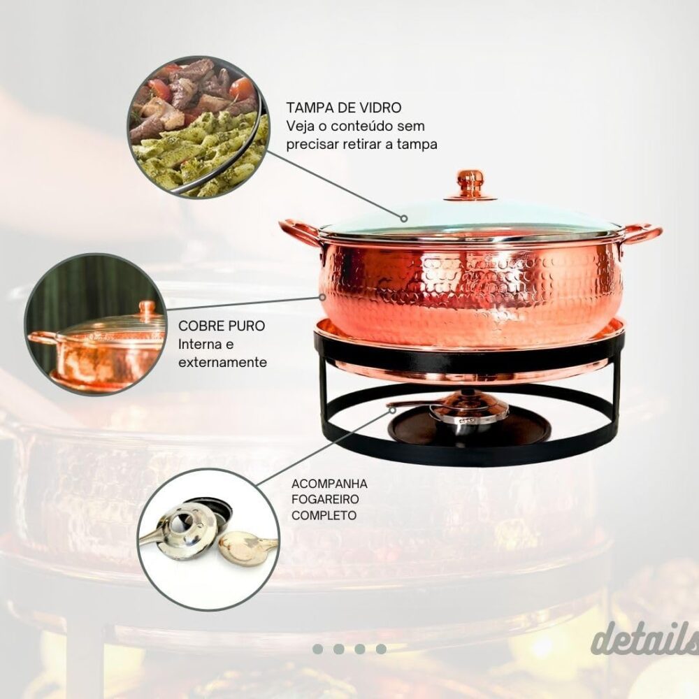 Rechaud Bojudo Cobre Puro Banho Maria 8 Litros Buffet - Image 2
