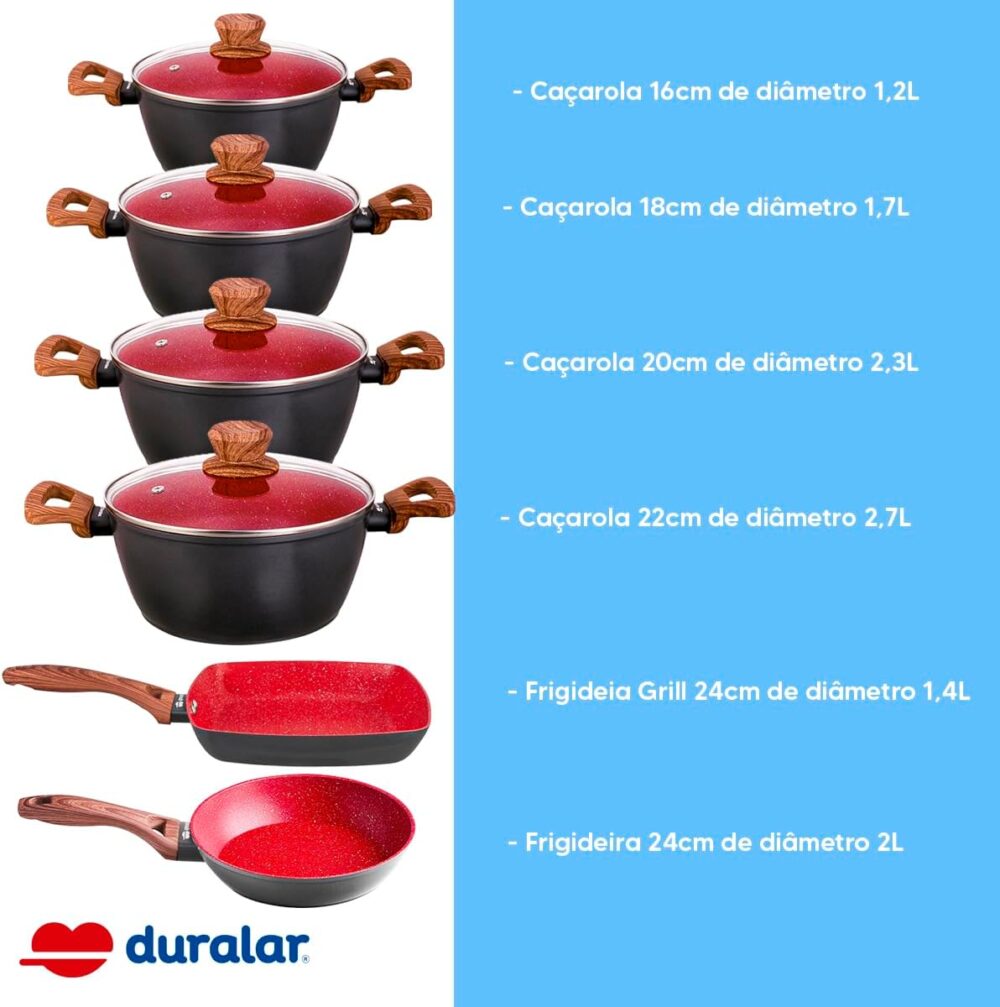 Jogo de Panelas de Cerâmica Vermelho, 6 Peças, com Revestime... - Image 7