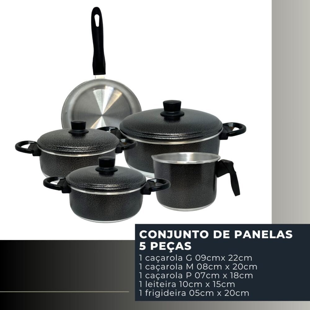 Jogo de Panelas Preto Craquelado Kit com 5 Peças em Alumínio... - Image 3