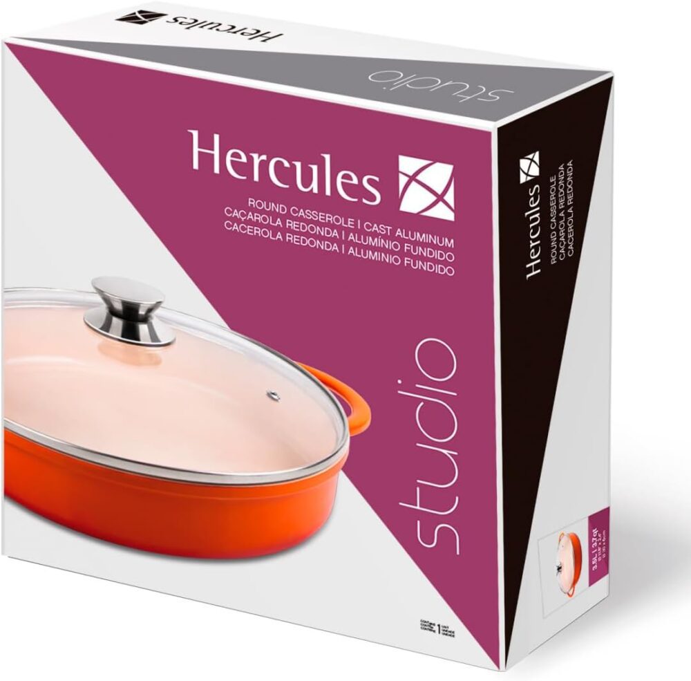 Cacarola Baixa Redonda Laranja com Tampa de vidro 30cm Hercu... - Image 2