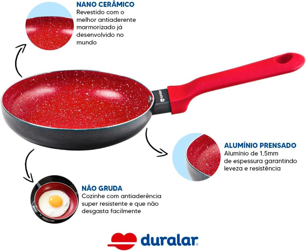 Frigideira Ovo Cerâmica Antiaderente N14 Red Marble Duralar - Image 2