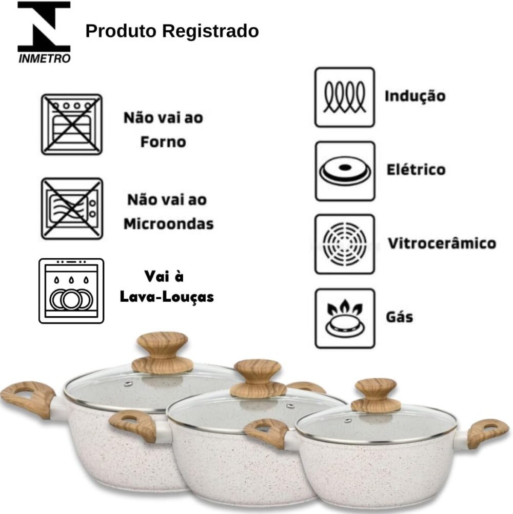 Conjunto de Panelas 3 Peças de Indução Bege - Image 2