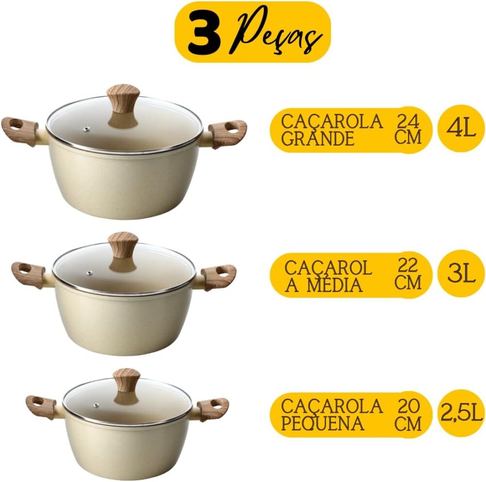 Jogo de Panelas Caçarola Com Tampa Cerâmica Antiaderente Ind... - Image 4