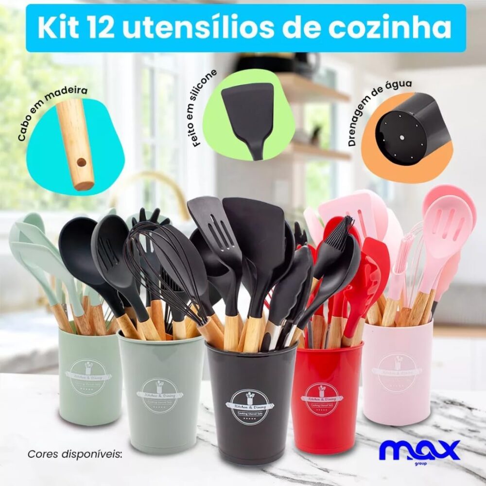 Conjunto Kit 12 peças Utensílios de Cozinha Em Silicone e Ca... - Image 7
