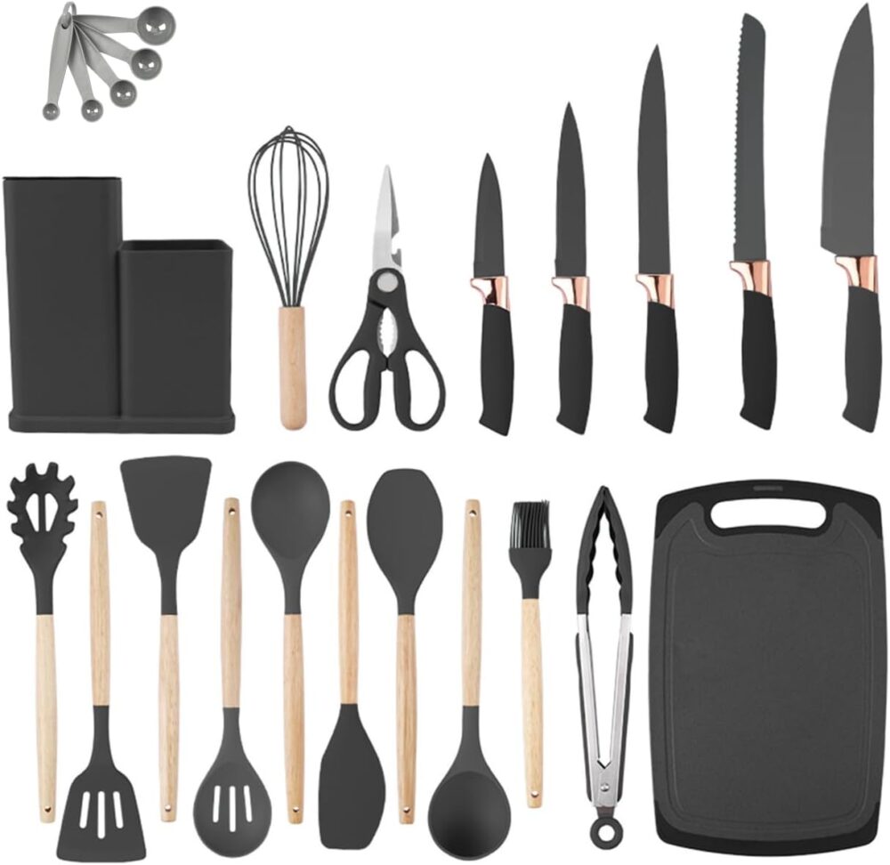 Kit 19 Utensílios De Cozinha Com Cabo De Madeira E Silicone ...