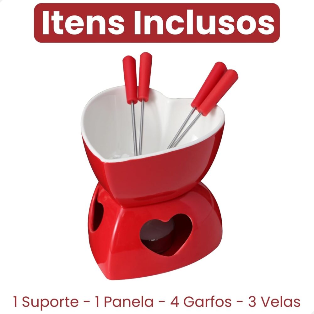Conjunto Fondue Em Cerâmica Coração 9 Peças 320ml Chocolate ... - Image 3
