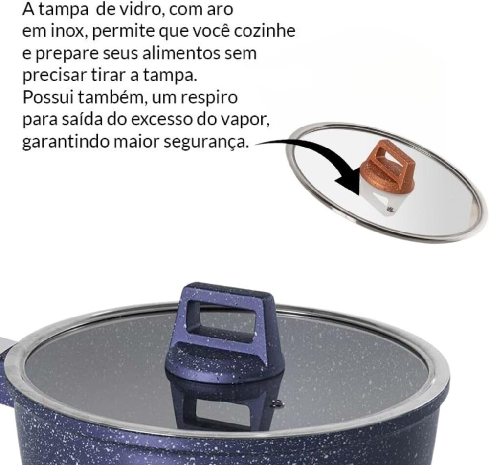 Jogo de Panelas Antiaderente com Tampa em Vidro 4 Peças Gran... - Image 5