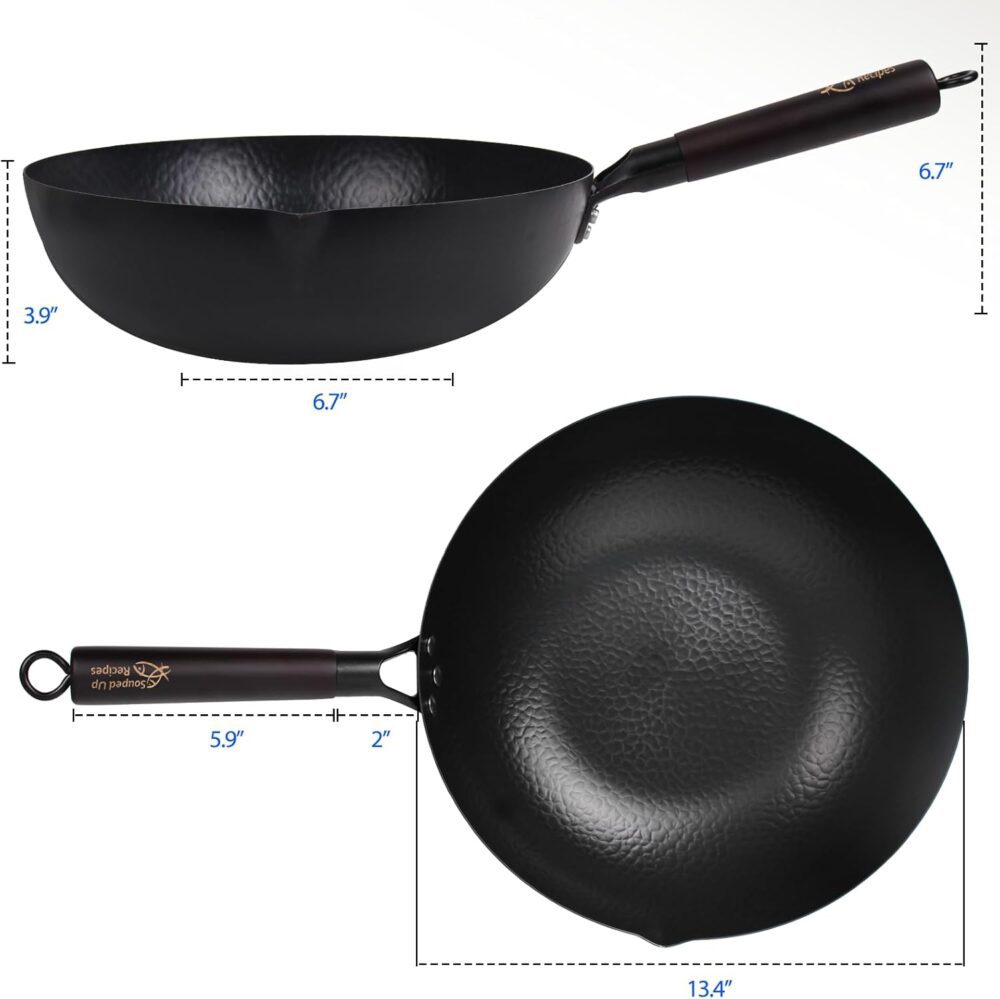 Souped Up Recipes Wok de aço carbono de 33,4 cm para fogões ... - Image 6