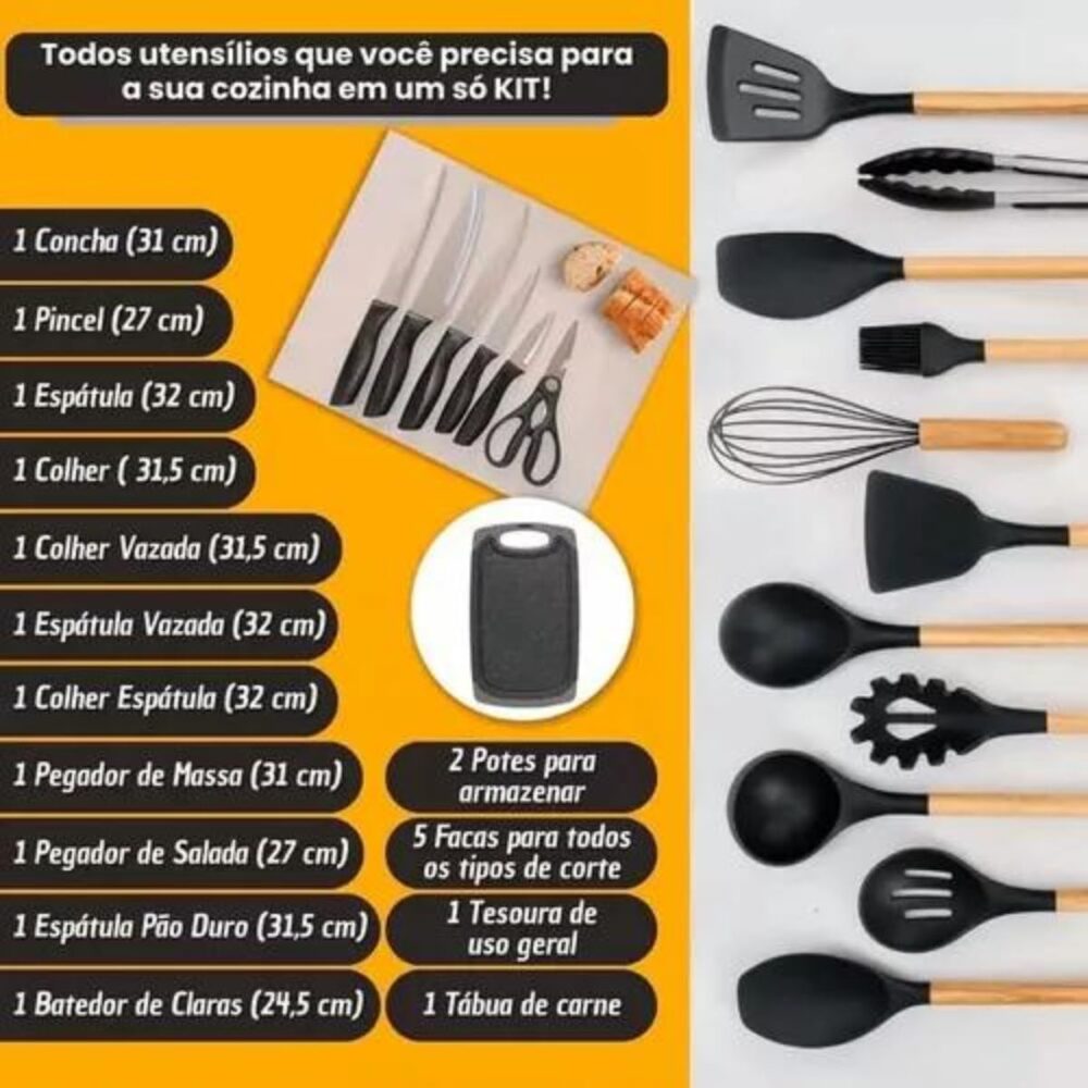 Utensílios para Cozinha Silicone, Kit com 19 Peças, Antiader... - Image 5