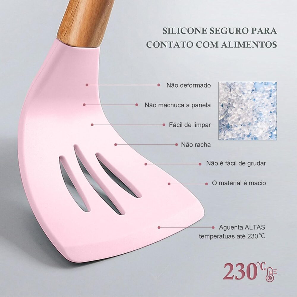 Conjunto de Utensílios de Cozinha de Silicone com Cabo de Ma... - Image 3