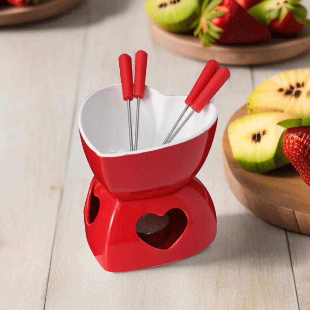 Conjunto Fondue Em Cerâmica Coração 9 Peças 320ml Chocolate ... - Image 7